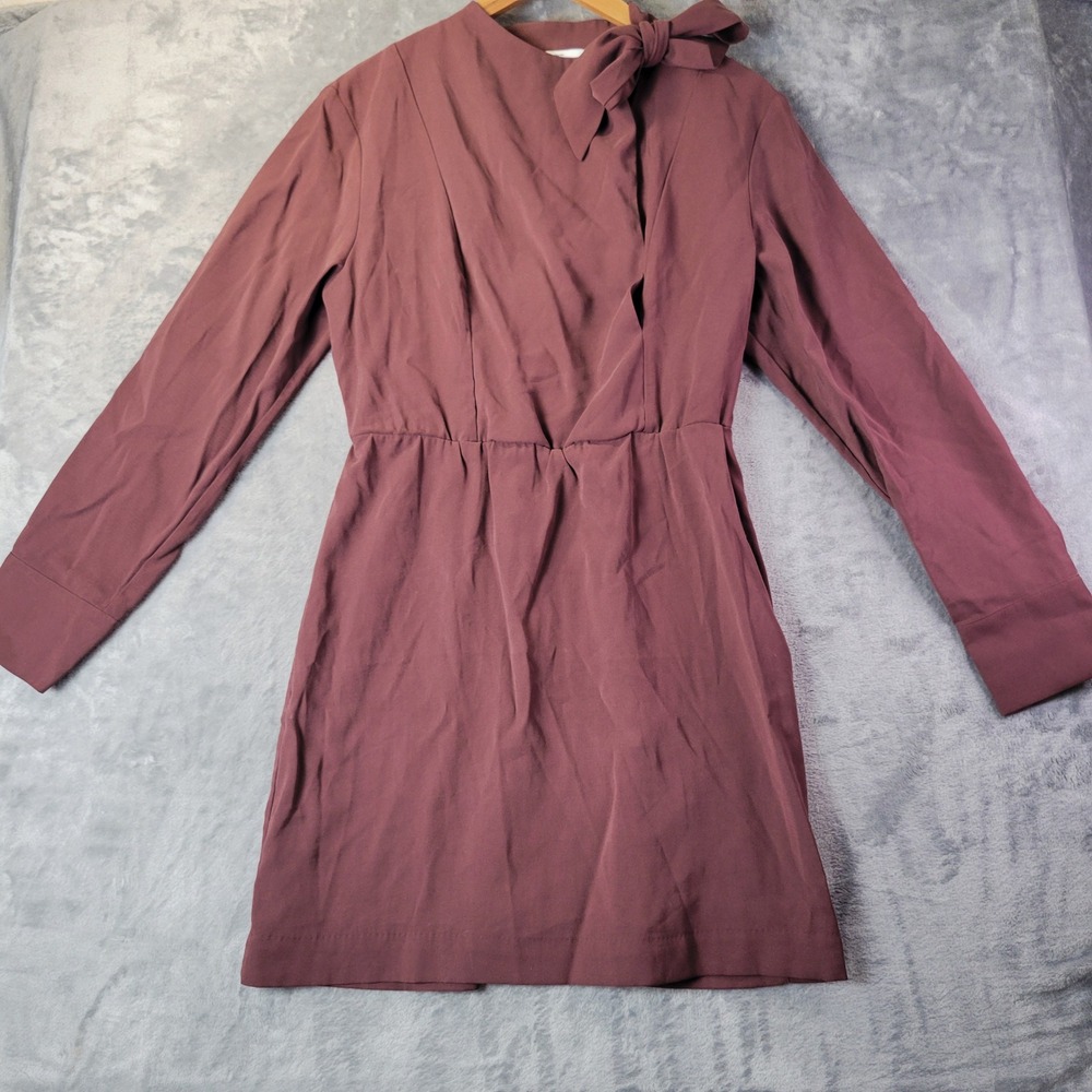 & Other Stories Los Angeles Atelier Burgundy Tie Neck Long Sleeve Mini Dress 6
